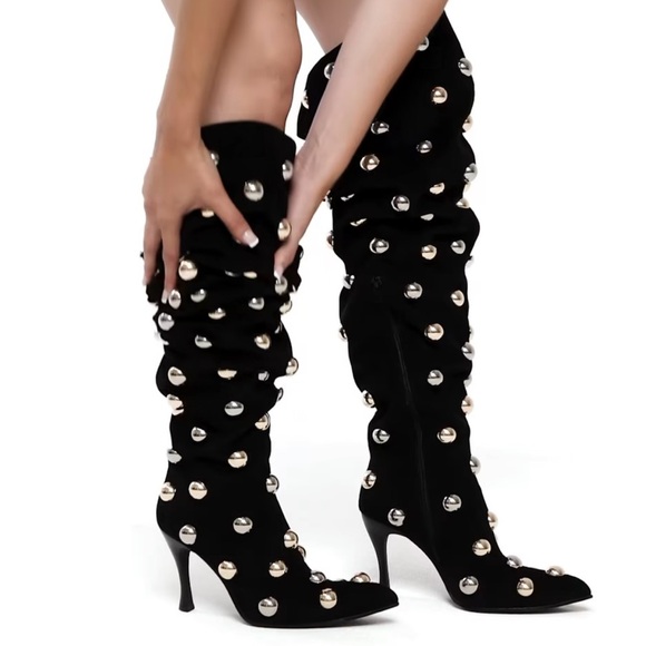 Jeffrey Campbell Shoes - New Jeffrey Campbell Slouchy Over The Knee Studded Black Suede Boots
